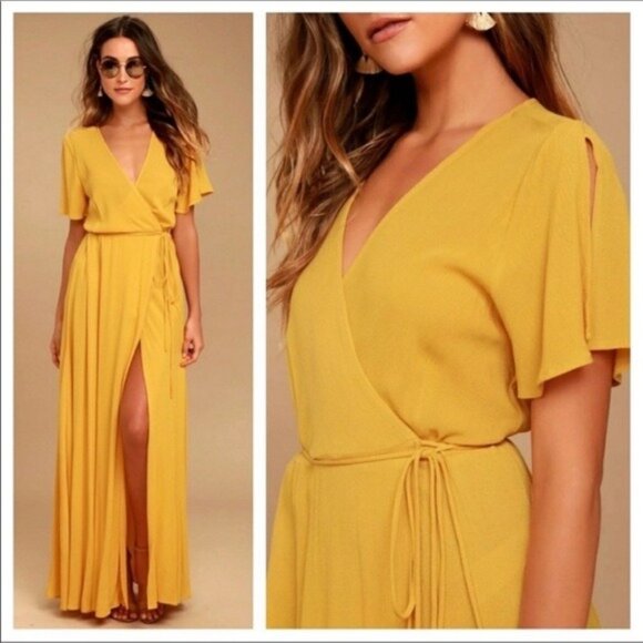 Lulus Maxi Wrap Dress Small Beach‎ Event Cruise Yellow Fairycore Vacation New - Picture 1 of 13